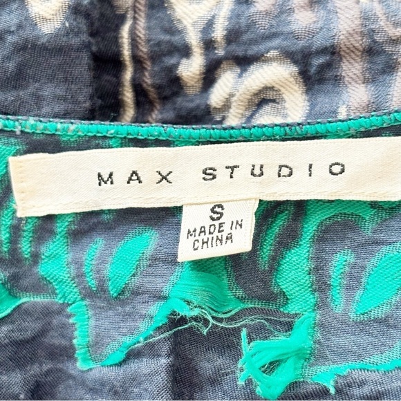 MAX STUDIO Women’s Blue Green Woven Structured Skirt Stretch Waist Dress Size S - Picture 7 of 9